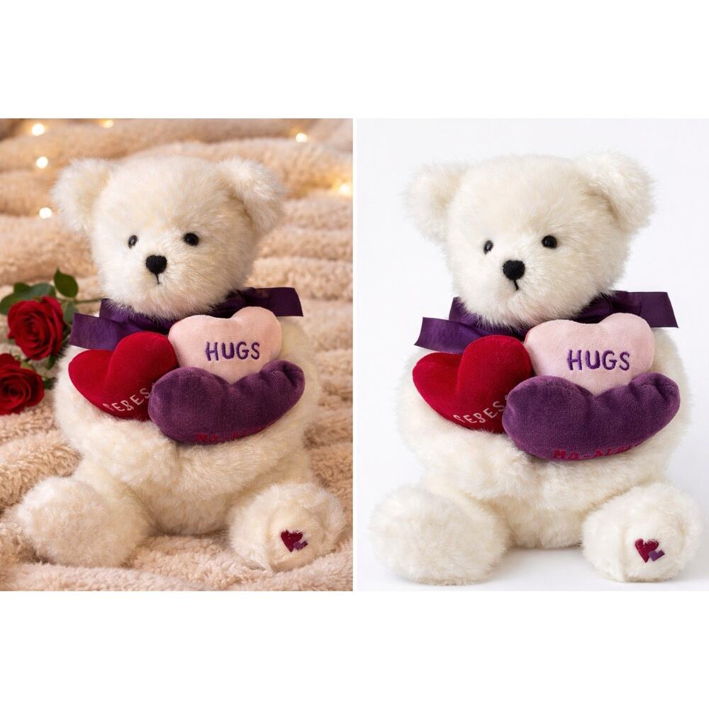 Boyds Bears Oliver Bearlove 82024 Plush White Teddy Hearts Hugs 12”